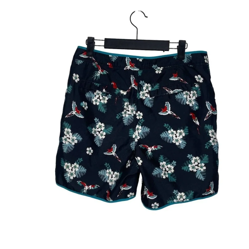 Original Penguin Mens Navy Blue Tropical Parrot Floral Board Shorts Size 30